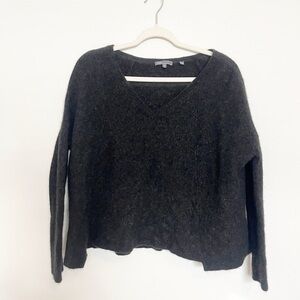 Vince Charcoal Wool Yak Blend V-Neck Sweater